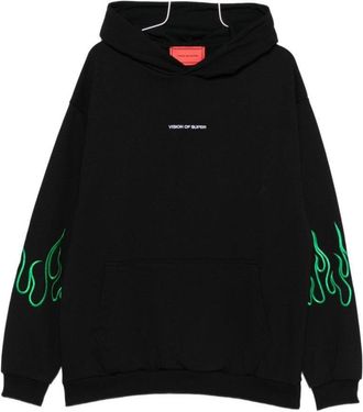 Vision Of Super Relaxed Fit Black Sweatshirt With Flame Embroidery