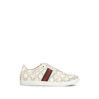 Gucci Sneakers, female, White, Size: 8 1/2 US GG Web Stripe Leather Sneakers