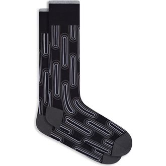 Bugatchi Link Pattern Mercerized Cotton Blend Dress Socks in Black at Nordstrom
