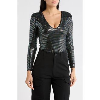 Desigual Glitter Long Sleeve Bodysuit in Black at Nordstrom Rack, Size Large