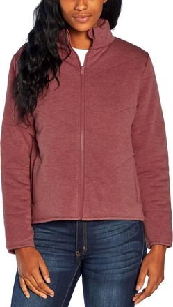 Three Dots Quilted Fleece Mock Neck Jacket In Heather Tibetan Red