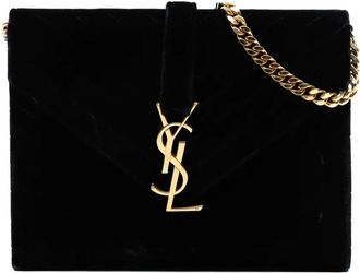 Saint Laurent 2014 medium Chevron fluwelen schoudertas met monogram - Zwart