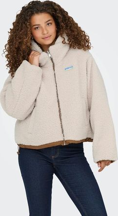 Only Korte jas in sherpa, met rits en kap