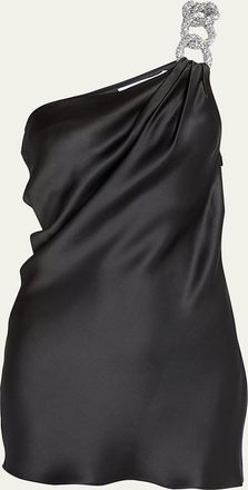 Stella McCartney Falabella Crystal-Chain One-Shoulder Satin Mini Dress