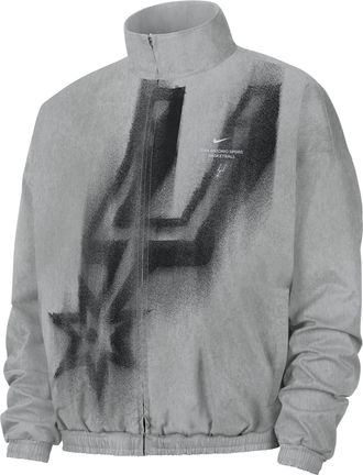 Nike San Antonio Spurs Nike Mens Standard Issue Woven Basketball Jacket in Grey | II6293-007
