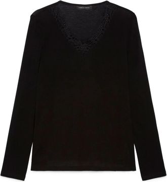 Fiorella Rubino T-shirt van gemengde wol met kant - Dames - Longsleeves - Zwart - L - Wol - Tops