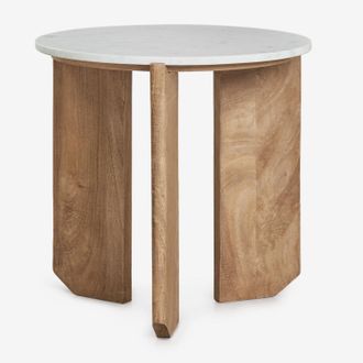 Sklum Tavolino Rotondo Lavinia &Oslash;50 Cm In Pietra Naturale E Legno Di Mango Sklum