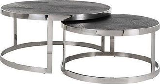 Richmond Interiors Massivholz Design Couchtisch-Set Blackbone Silver (2 Tlg.)