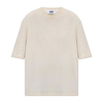 Golden Goose T-Shirt MET Glinsterende Versieringen - Heren - T-shirts - Beige - M - Katoen - Tops