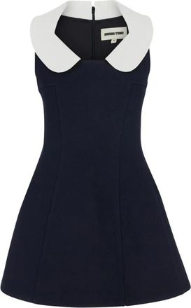 Shushu/Tong Jurk met overhemdkraag zonder mouwen - Dames - Korte kleedjes - Blauw - 2XS - Wol - Kleedjes