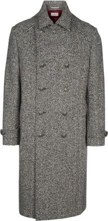 Brunello Cucinelli Double-Breasted Coats, male, Gray, XL, Stylish Overcoat for Men