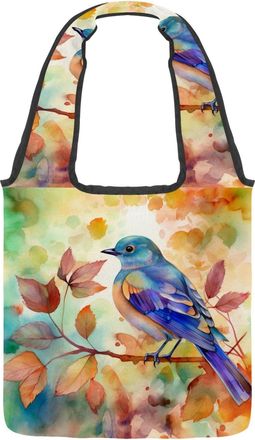 Generic Watercolor Bird Leaves jpg Reversible Canvas Shoulder Tote - Double-Sided Print, 12oz Cotton, 27cm Drop, Fold-Flat Bag for Travel, Shopping, Street Ou