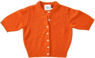 White + Warren Cashmere Short Sleeve Cardigan In Saffron