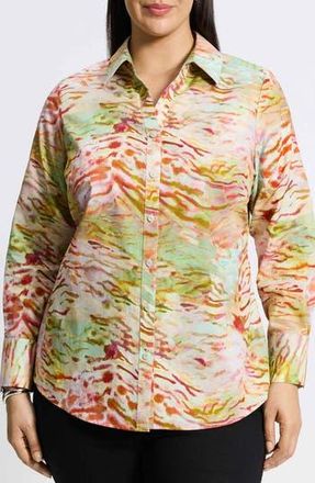 Foxcroft Mary Watercolor Non-Iron Cotton Button-Up Shirt in Multi at Nordstrom Rack, Size 14W