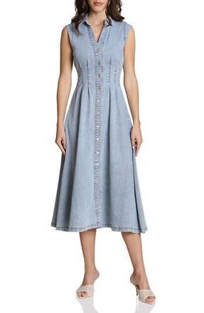 Avec Les Filles Pleated Denim Midi Dress in White Blue Wash at Nordstrom Rack, Size 10
