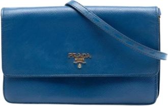 Prada Pre-owned Saffiano Crossbody Bag - Dames - Vintage Schoudertas - Blauw - ONE Size - Leer - Vintage