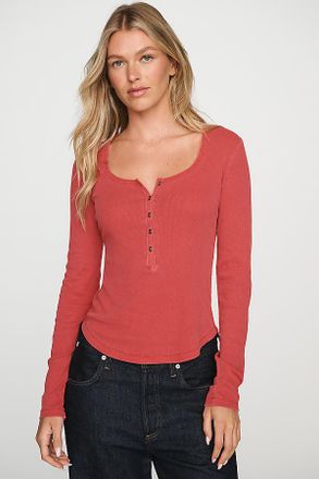 Pilcro Ribbed V-Neck Henley Tee