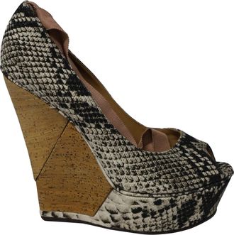 Lanvin Ribbon Strap Wood Wedge Peep-toe Sandals in Phyton Print Leather