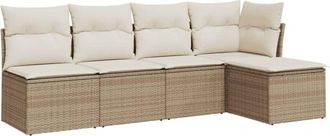 vidaXL Juego De Sof&aacute;s Jard&iacute;n Con Cojines 5 Pzas Rat&aacute;n Sint&eacute;tico Beige Vidaxl