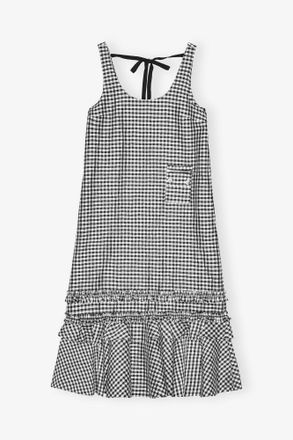 Ganni Crinkled Check Long Dress - Size 10/12 Black