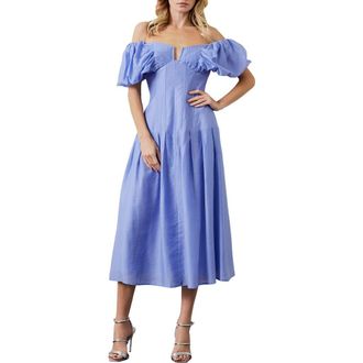 Ciebon Lottie Puff Sleeve Off the Shoulder Dress in Malibu Blue at Nordstrom, Size X-Small
