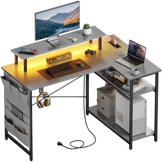 OEM Ecofurnix Escritorio De Esquina Con Almacenamiento, 110 X 80 Cm Escritorio Gaming Led, Con Soporte Para Monitor, Trabajo Y Habitaci&oacute;n, Gris