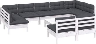 vidaXL Muebles De Jard&iacute;n 10 Pzas Y Cojines Blanco Madera Maciza De Pino Vidaxl