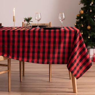 Mint Mantel navidad algod&oacute;n cuadro rojo 155x300 cm