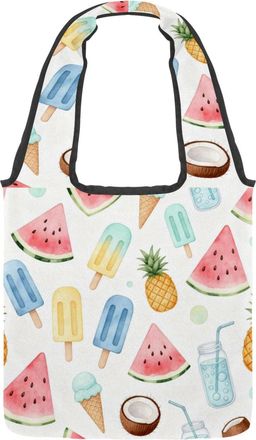 Generic Summer Popsicle &Watermelon Reversible Canvas Shoulder Tote - Double-Sided Print, 12oz Cotton, 27cm Drop, Fold-Flat Bag for Travel, Shopping, Street O