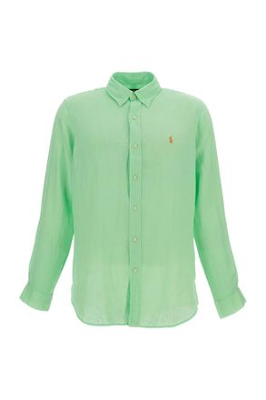 Polo Ralph Lauren Lime Linen Custom-Fit Shirt with Embroidered Logo