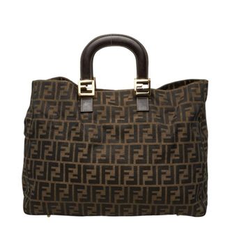 Fendi Brown Canvas Leather Handbag Tote Bag (Pre-Owned)