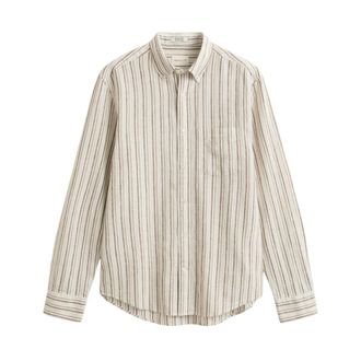 GANT Casual Shirts, male, Beige, Size: XL Reg Cotton Linen Stripe Shirt
