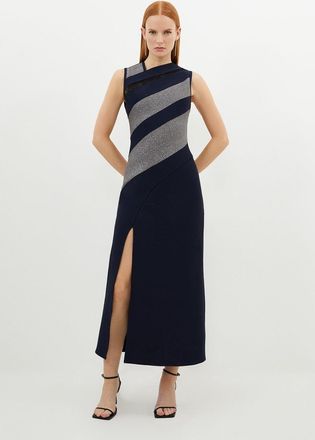 Karen Millen Womens Figure Form Bandage Lace Detail Sleeveless Knit Maxi Dress - Navy - Size X-Small