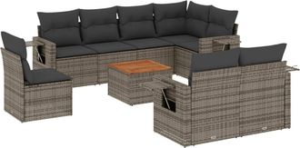 vidaXL Set De Muebles De Jard&iacute;n 9 Pzas Y Cojines Rat&aacute;n Sint&eacute;tico Gris Vidaxl