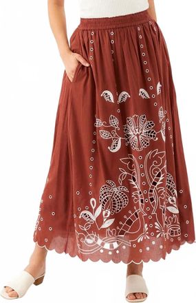 Karen Kane Cut-Out Embroidery Midi Skirt In Chocolate
