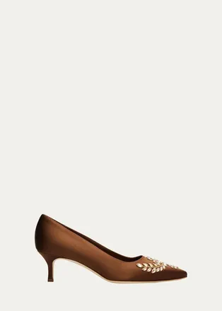 Manolo Blahnik 50mm Pasadislo Embellished Satin Pumps