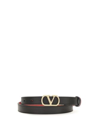 Valentino Garavani Womens Belt Vlogo Signature Reversible Polished Calfskin Black-Pure Red Calf Leather Black/pure