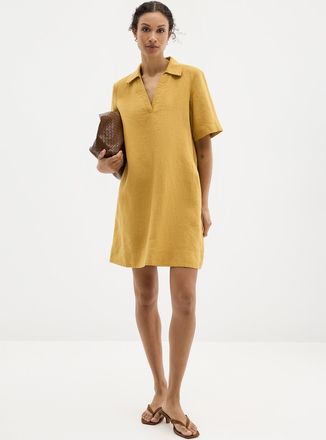 Contemporaine Womens Loose pure linen Johnny-collar dress