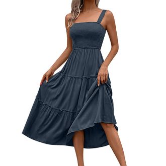 Generic Women Summer Casual Dresses Solid Color Sleeveless Swing Dress Casual Beach Dress Dress Black Glitter Women, gray, XL