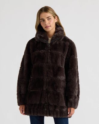NVLT Womens Faux Fur Zip Jacket with Elastic Waistband and Cuffs