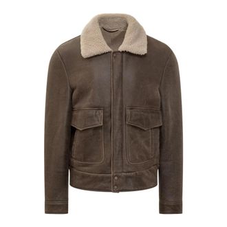 Salvatore Santoro Shearling Collar Jacket - Heren - Leren en Su&egrave;de Jassen - Bruin - M - Leer - Jassen