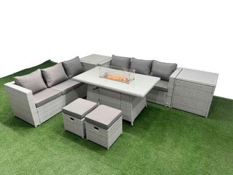 Fimous PE Rattan Lounge Sofa Set Outdoor Garden Furniture Set Light Grey