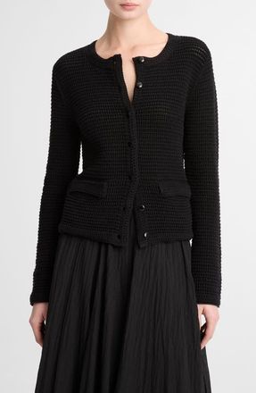 Vince Cotton Open Stitch Cardigan in Black at Nordstrom, Size X-Small