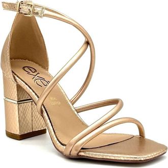 Ex&eacute; Womens Strappy Cross-Strap Block Heel Sandal In Champagne