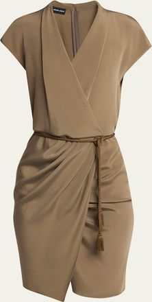 Giorgio Armani Rope Belted Short-Sleeve Draped Dress