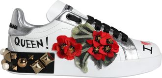 Dolce & Gabbana Witte Leren Bloemige Studded Sneakerschoenen