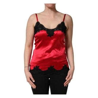 Dolce & Gabbana Sleeveless Tops, female, Multicolor, Size: M Silk Lace Trim Camisole