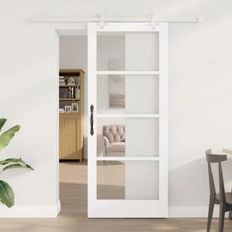 vidaXL Vidaxl - Puerta Corrediza Manual Blanco 83 X 202 Cm Madera Y Metal