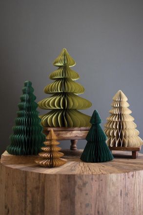Kalalou Set Of Five Accordion Paper Christmas Trees - One Each