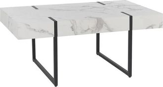Beliani Mesa De Centro De Mdf Metal Blanco Negro 100 X 60 Cm Patas De Metal Efecto M&aacute;rmol Moderno Merced